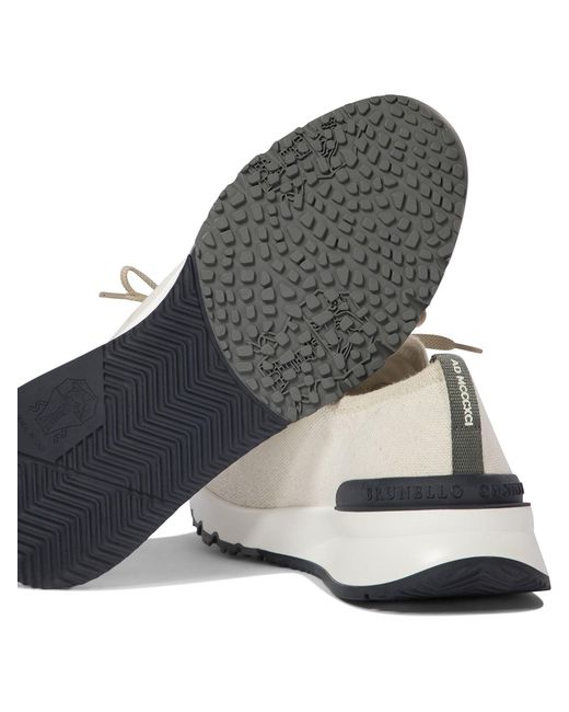 Brunello Cucinelli White Cotton Chiné Knit Sneakers