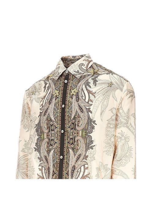 Etro Natural Printed Silk Shirt for men