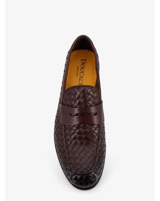 Doucal's White Adler Leather Loafers With Woven Pattern for men