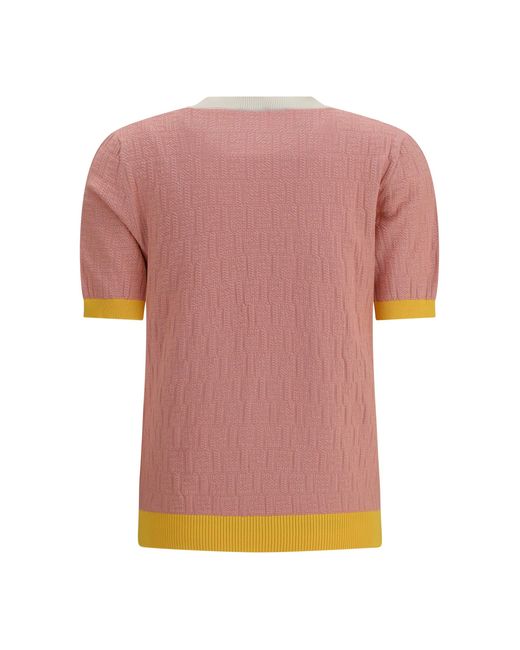 Fendi Pink Cotton And Silk Crewneck Sweater With Ff Motif