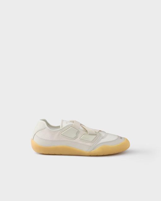 Prada White Speedrock Leather And Mesh Sneakers for men