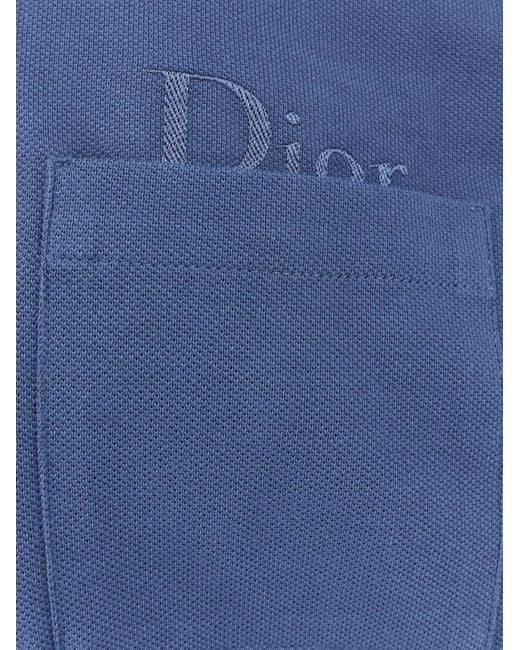 Dior Blue Dior Cotton Polo Shirt With Embroidered Logo for men