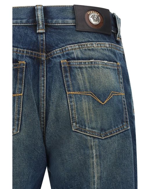 Versace Blue Distressed Straight-Leg Jeans for men