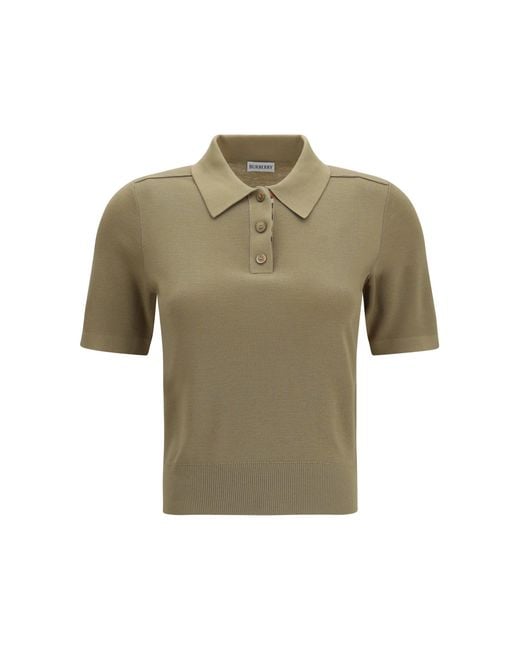 Burberry Green Knit Polo With Check Trim