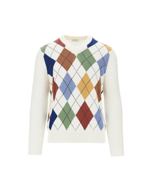 Ballantyne Blue Diamond Motif Cotton Sweater for men