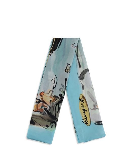 Burberry Blue Swan Lake Silk Scarf