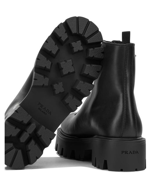 Prada Black Leather Ankle Boots