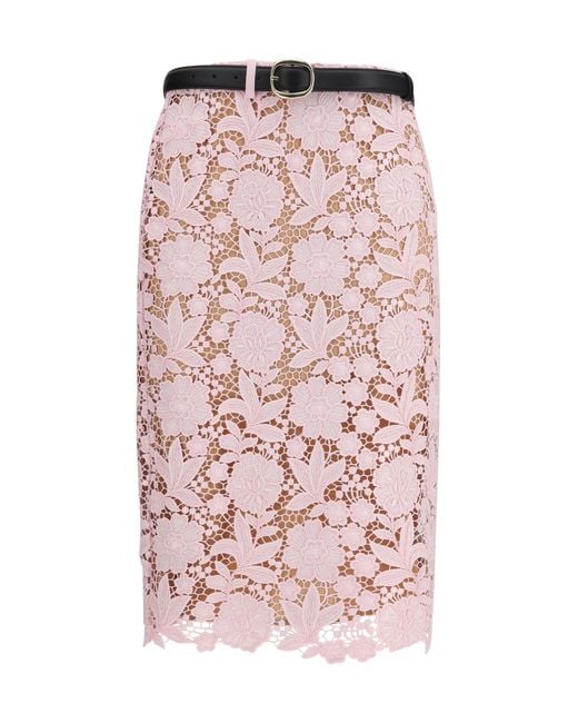 Self-Portrait Pink Lace Midi Skirt