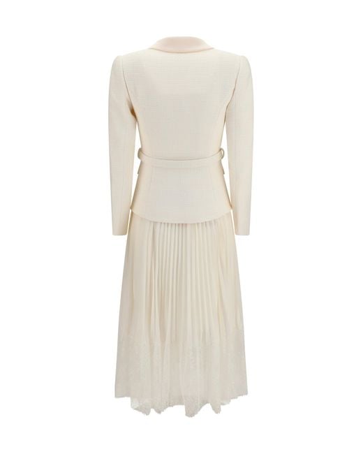 Self-Portrait White Bouclé Midi Dress With Shawl Collar
