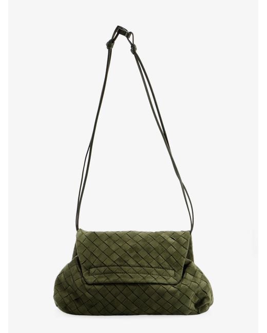 Bottega Veneta Green Suede Giorno Shoulder Bag With Intrecciato Pattern