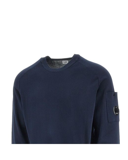 C P Company Blue Cotton Crepe Crewneck Sweater for men