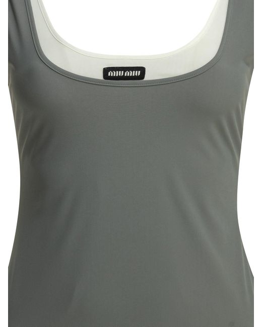 Miu Miu Gray Stretch Jersey Short Dress