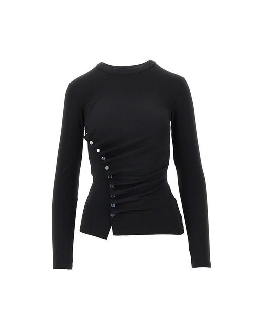Rabanne Black Draped Jersey Top With Press-Studs