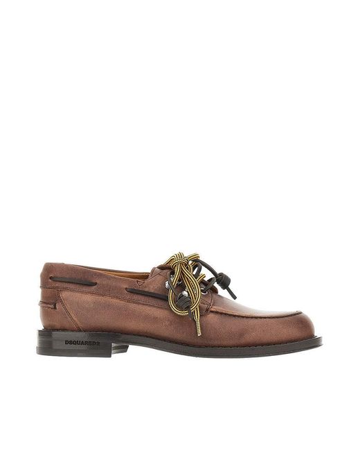 DSquared² Brown 'D2 Cottage' Leather Boat Shoes for men