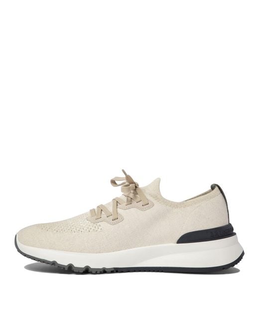 Brunello Cucinelli White Cotton Chiné Knit Sneakers