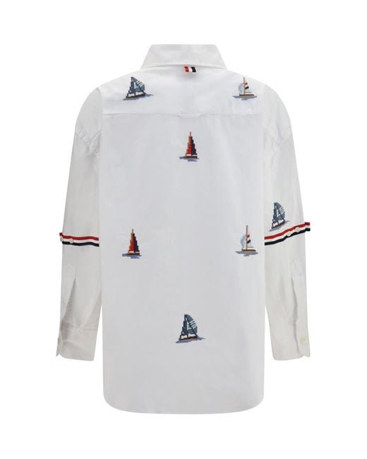 Thom Browne White Oversized Sailboat-Embroidered Shirt
