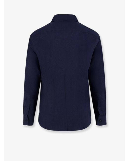 Brunello Cucinelli Blue Cotton And Lyocell Shirt for men