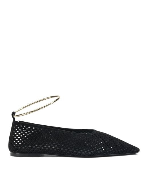 Jil Sander Black Suede Perforated Ballet Flats