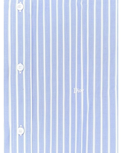 Dior Blue Dior Cotton Shirt With Dior Embroidery for men