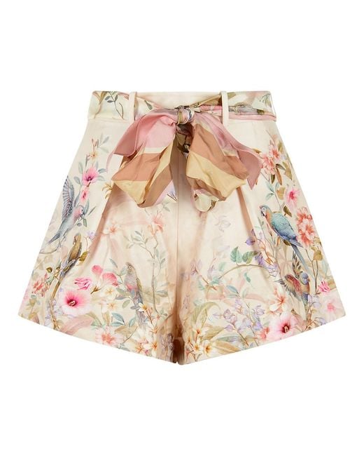 Zimmermann Natural 'Rebellion' Silk And Cream Cotton Shorts