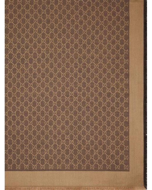 Gucci Brown Gg Silk And Wool Shawl