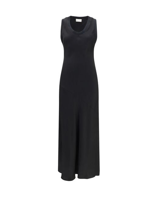 AMI Black Sleeveless Long Fluid Satin Dress