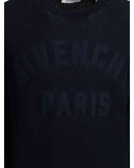 Givenchy Blue Sweater With Embroidered Logo for men
