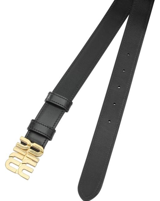 Miu Miu Black Leather Belt With Logo