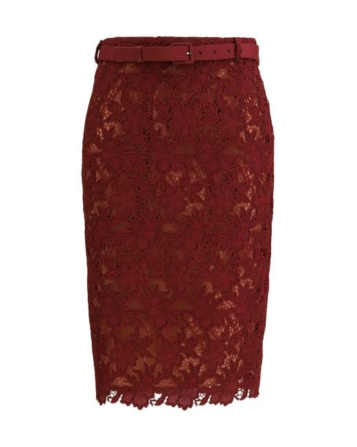 Self-Portrait Red Guipure Lace Midi Skirt