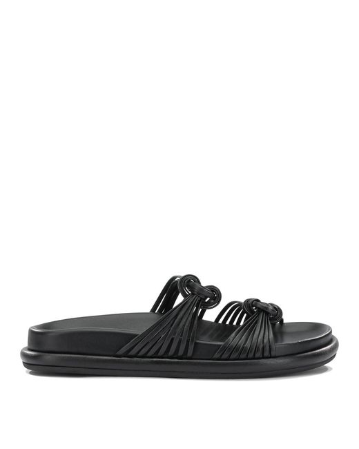 Santoni Black Lamb Leather Rubber Sandals