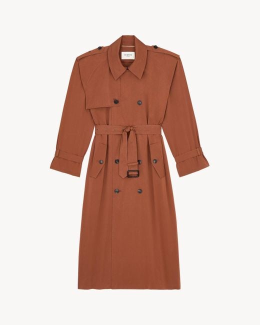 Saint Laurent Brown Silk And Cotton Trench Coat
