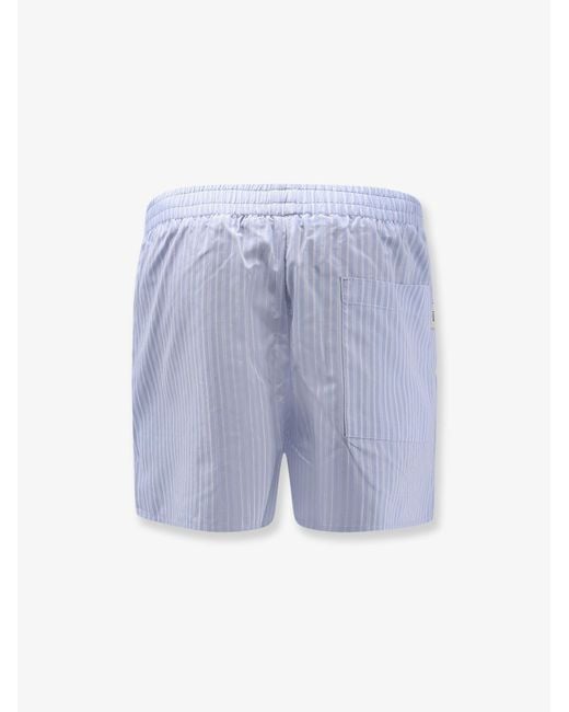 AMI Blue Cotton Bermuda Shorts With Striped Pattern for men