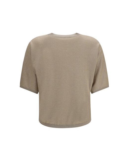 Brunello Cucinelli Natural Short-Sleeve Cashmere And Silk Sweater