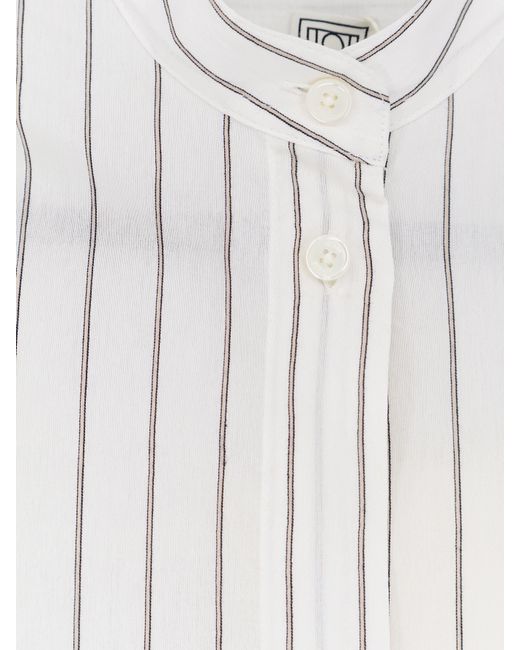 Totême White Striped Summer Viscose, Silk And Cotton Dress