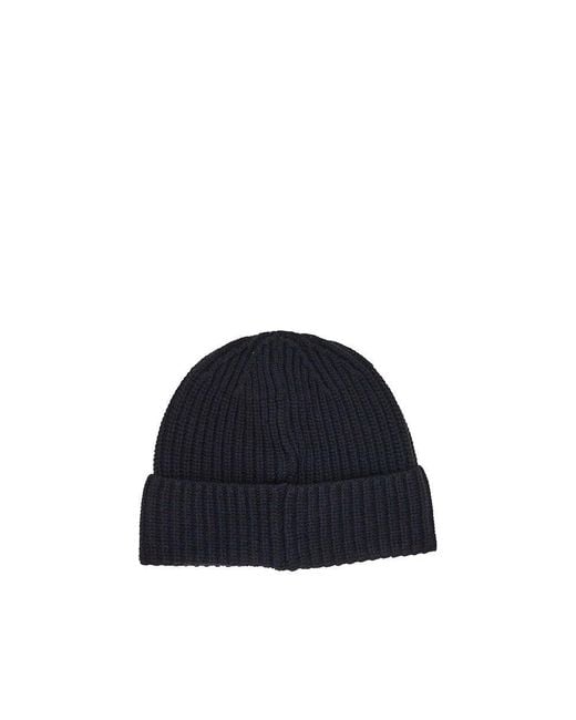 Stone Island Blue Virgin Wool Beanie Hat With Logo Patch for men