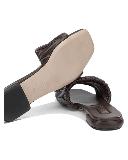Miu Miu Brown Matelassé Leather Slides