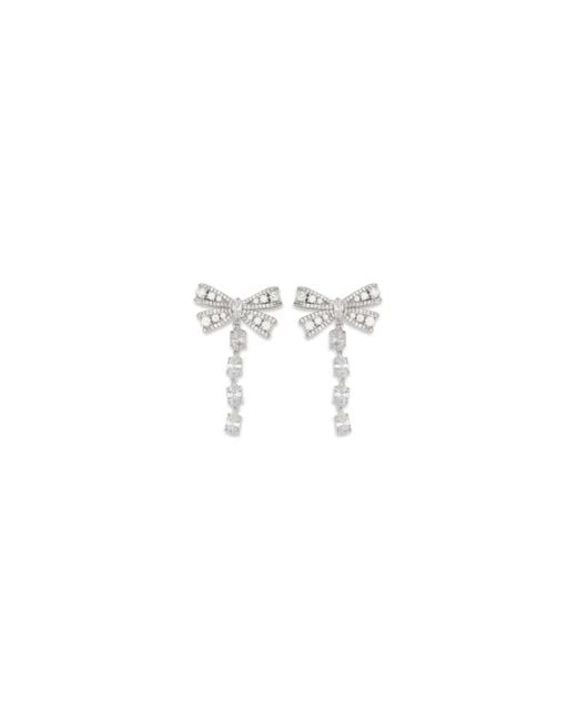 Self-Portrait Metallic Crystal Bow Drop Earrings