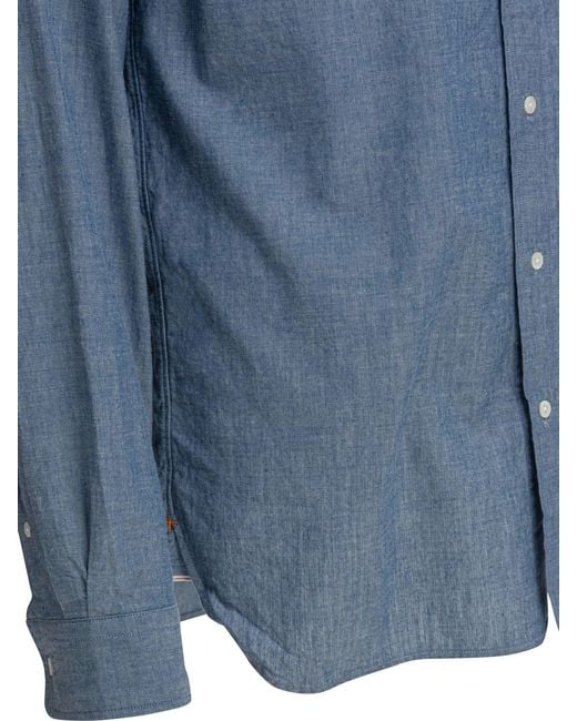 Beams Plus Blue Shirt With Button-Down Collar Shirts Light for men