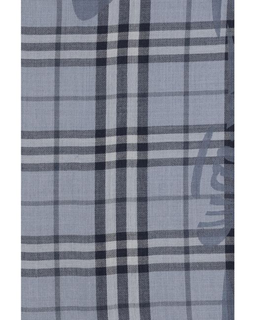Burberry Blue Knight Check Wool And Silk Scarf