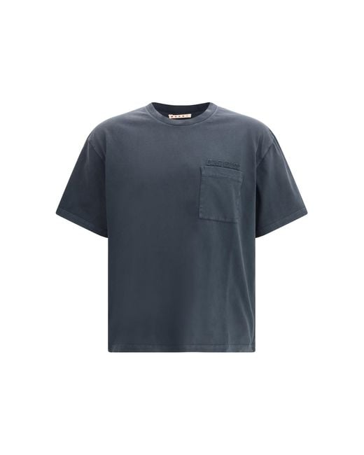 Marni Blue Cotton Jersey T-Shirt With Chest Pocket for men