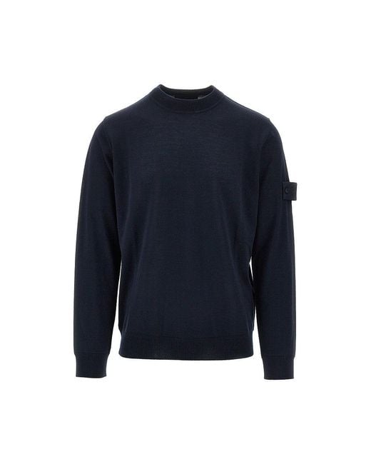 Stone Island Blue Ghost Virgin Wool Crewneck Sweater for men