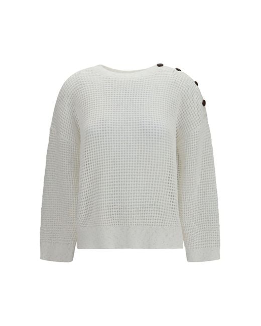 Brunello Cucinelli White Openwork Sweater With Shoulder Buttons