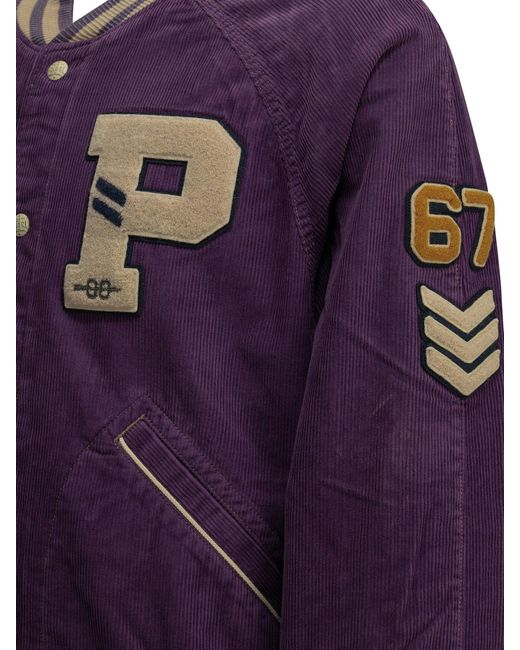 Polo Ralph Lauren Purple Velvet Bomber Jacket With Logo for men
