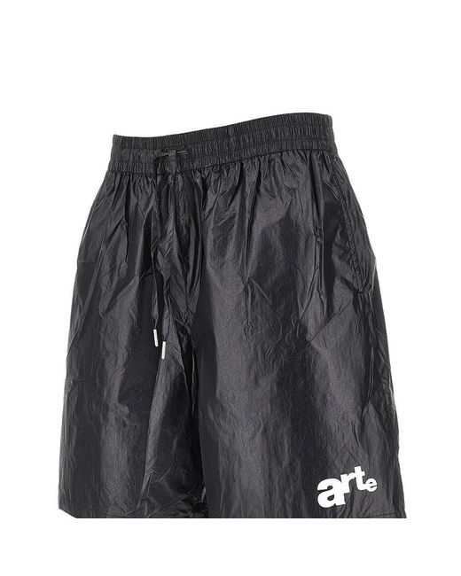 Arte' Gray Nylon Shorts With Logo Print for men
