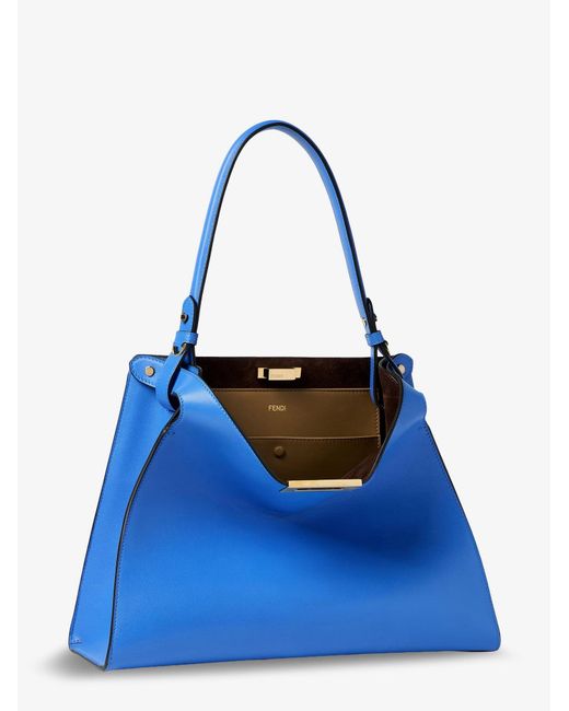 Fendi Blue Way Medium Leather Shoulder Bag With Contrasting Lining