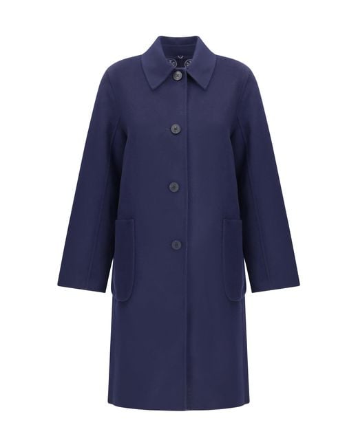 Tory Burch Blue Coat Reversible Double-Face Wool