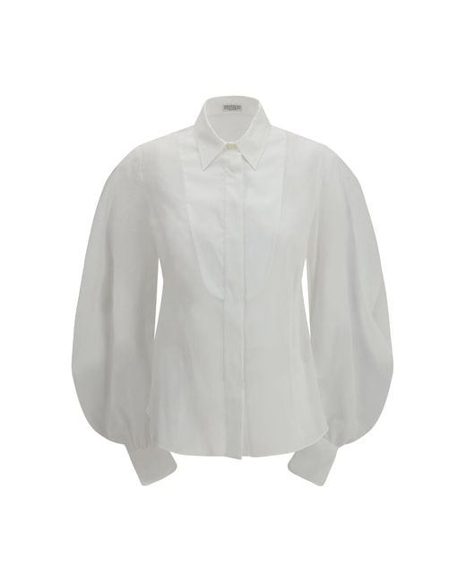 Brunello Cucinelli Gray Lantern Sleeve Blouse