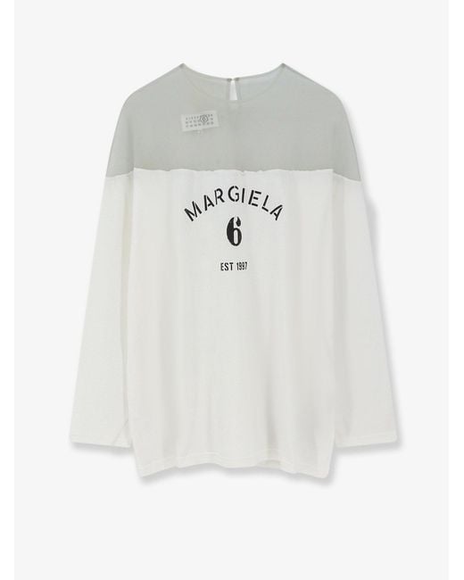 MM6 by Maison Margiela White Cotton T-Shirt With Voile Insert