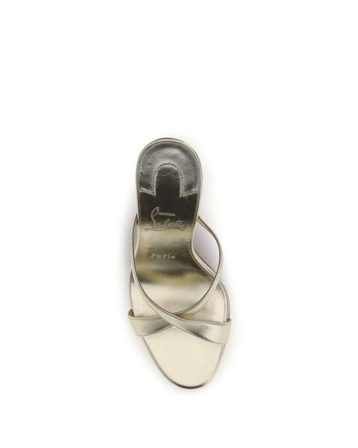 Christian Louboutin White Mule Sandals Mulazee Cross Platinum