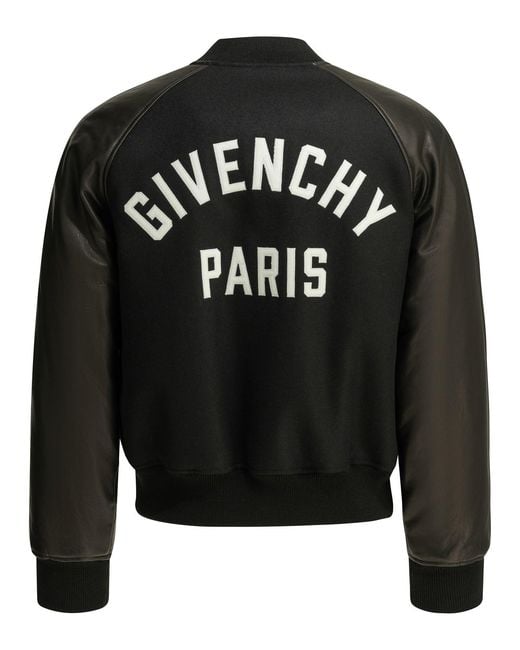 Givenchy Black Wool Bomber Jacket With Reverse Logo